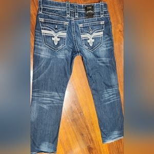 ROCK REVIVAL JOHN STRAIGHT Jeans Men’s 36X34 Blue Denim Designer Thick Stitch